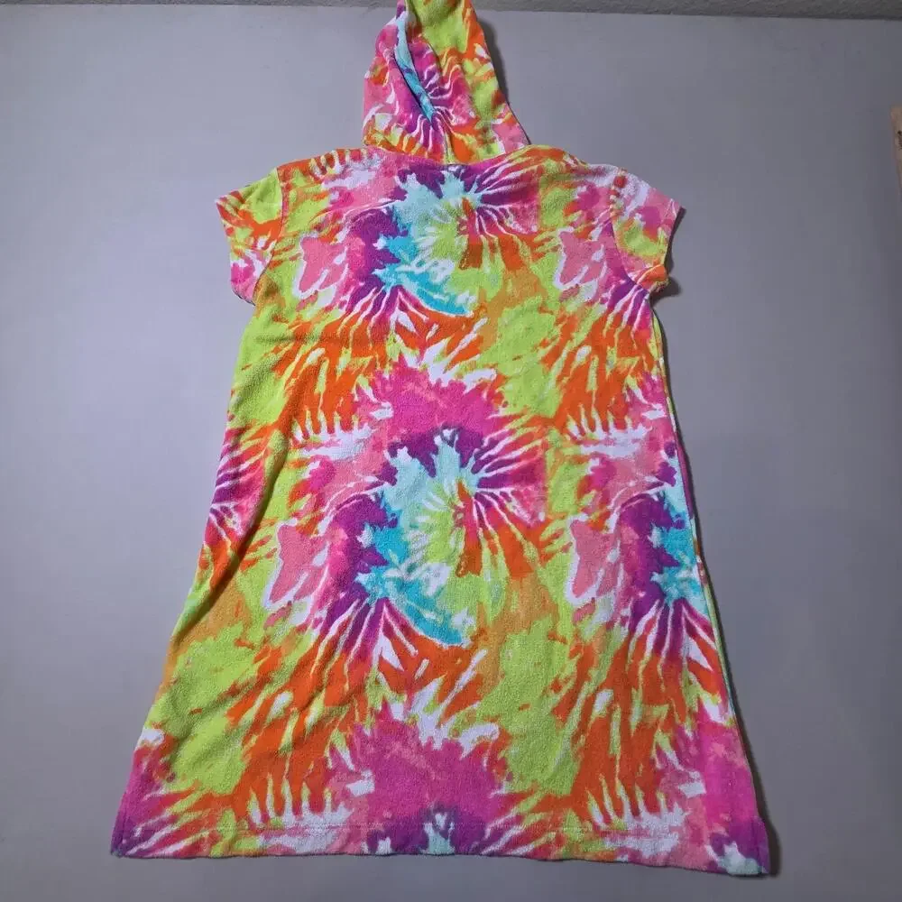 The Childrens Place Cover Up Girls 14 Multicolor Tie Dye Hooded Beach Terry